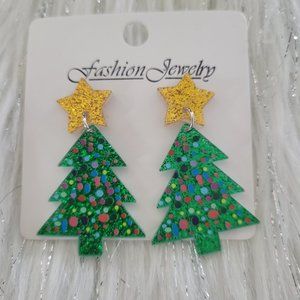 Christmas Tree Glitter Earrings